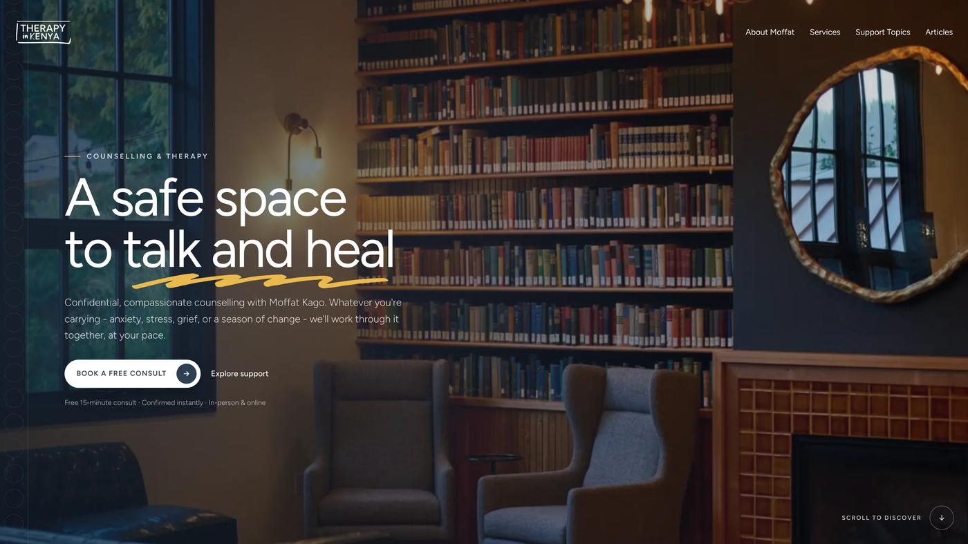Homepage hero — 'A safe space to talk and heal'