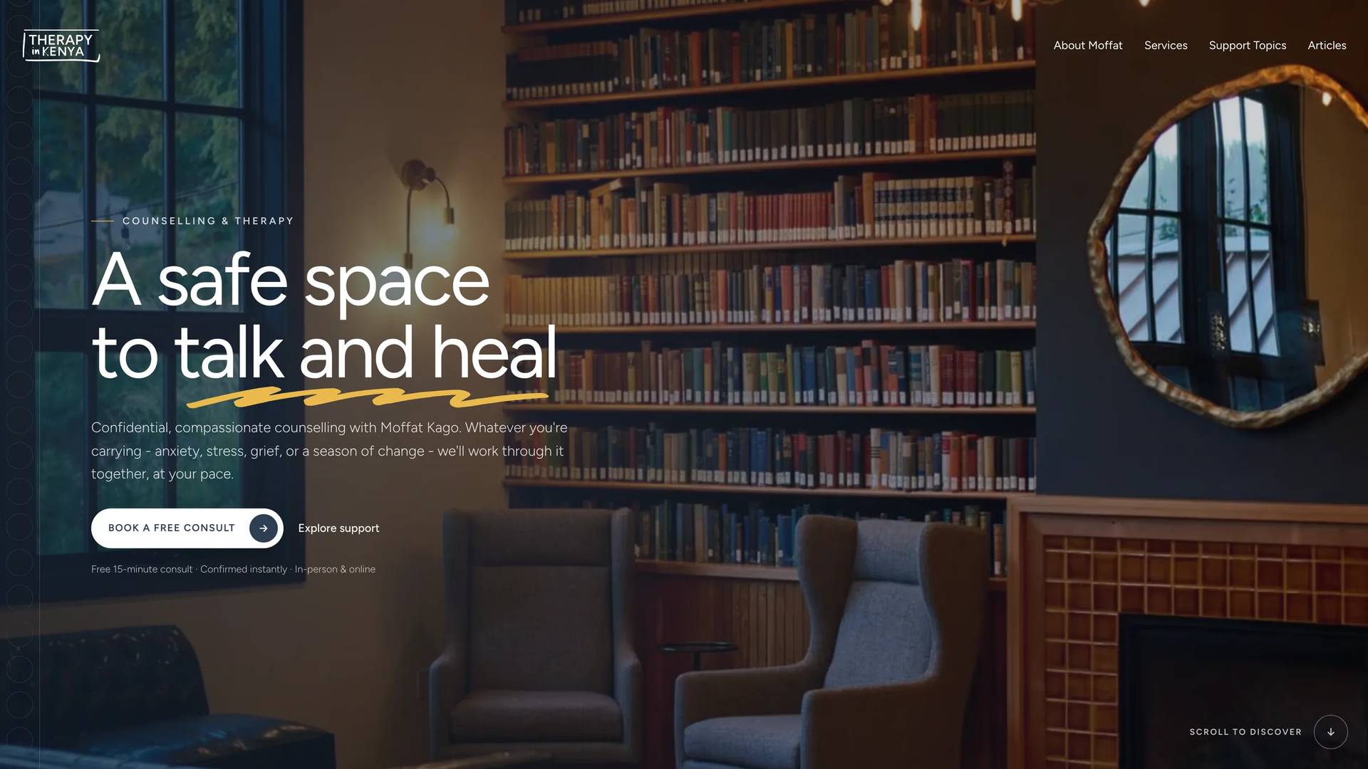 Therapy in Kenya homepage — 'A safe space to talk and heal'