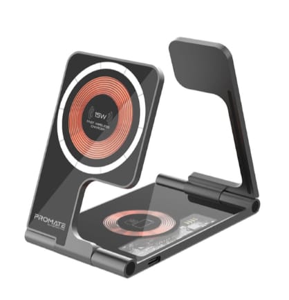 Promate Ultra-Slim Transparent Foldable 15W MagSafe compatible Wireless Charging Station
