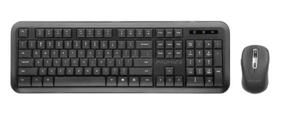 Promate Ergonomic Wireless Keyboard & Mouse Combo with USB-A/USB-C dongal,black