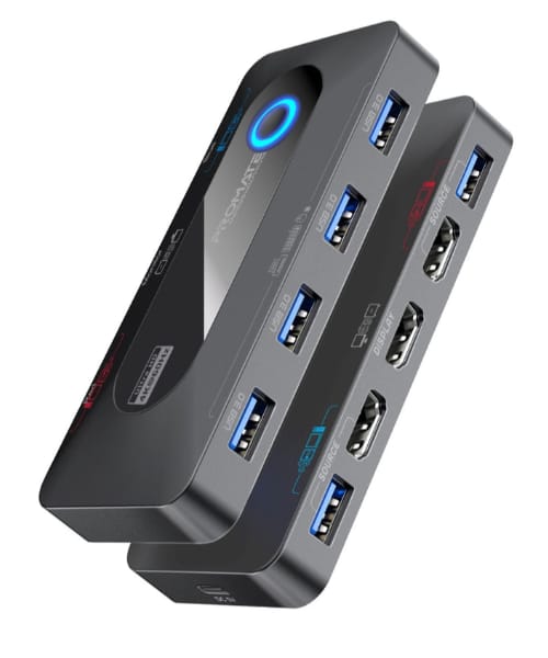 Promate 4K@60Hz KVM Switch with USB 3.0 Expansion