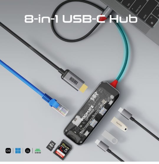 Promate 8-in 1 Transparent Ultra-Fast Multiport USB-C Hub with 100W Power Delivery alternate view