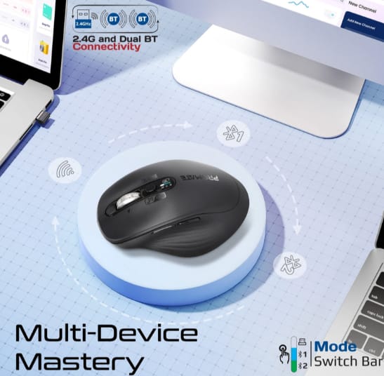 Promate Tri-Connect Wireless Mouse with Rechargeable Battery, 2.4G and Dual BT Connectivity alternate view