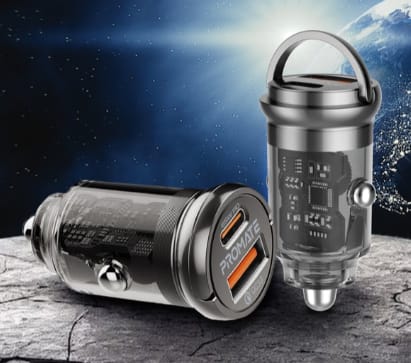 Promate 65W RapidCharge™ Transparent Mini Car Charger with Power Delivery & QC 3.0 alternate view