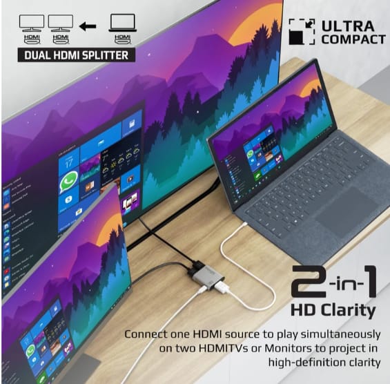 Promate 4K@60Hz HDMI Splitter with Dual HDMI Output alternate view