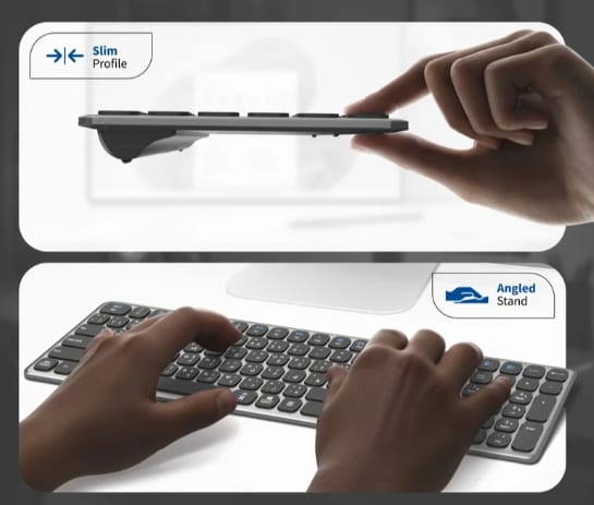 Promate Full-Size Triple-Mode Slim Wireless Keyboard w/ Scissor Keys, & Multi-Device Connectivity alternate view