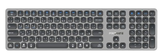 Promate Full-Size Triple-Mode Slim Wireless Keyboard w/ Scissor Keys, & Multi-Device Connectivity