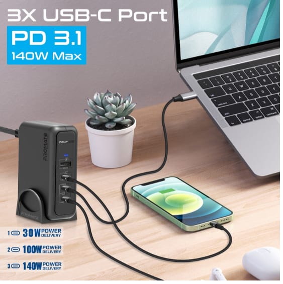 Promate 140W Super-Speed GaNFast™ Charging Station with Power Delivery alternate view