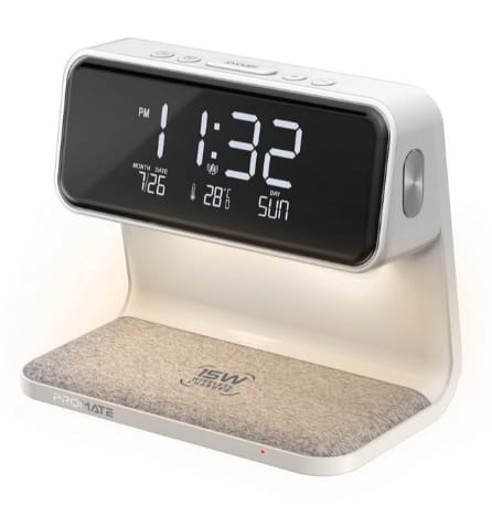 Promate 3-in-1 Multi-Function LED Alarm Clock with 15W Wireless Charger