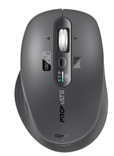 Promate Tri-Connect Wireless Mouse with Rechargeable Battery, 2.4G and Dual BT Connectivity