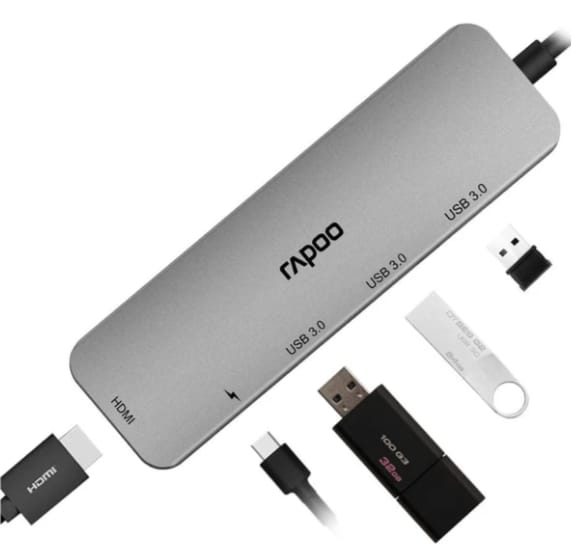 Rapoo Type-C 5-in-1 Hub with 4K HDMI, 3 USB 3.0 Ports, Type-C Charging